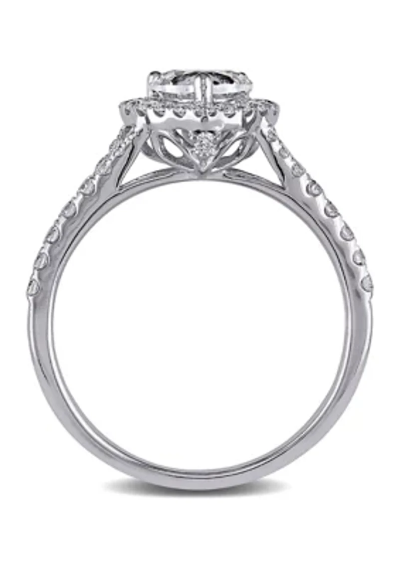 1 1/10 CT TW Diamond Heart Halo Engagement Ring 14k White Gold