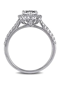 1 1/10 CT TW Diamond Heart Halo Engagement Ring 14k White Gold