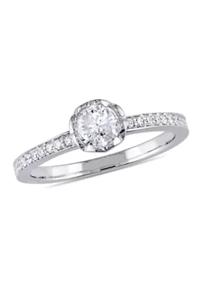 5/8 CT TW Diamond Floral Raised Engagement Ring with Heart Design Gallery 14k White Gold