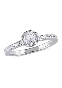 5/8 CT TW Diamond Floral Raised Engagement Ring with Heart Design Gallery 14k White Gold