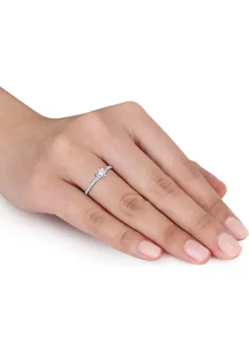 5/8 CT TW Diamond Floral Raised Engagement Ring with Heart Design Gallery 14k White Gold