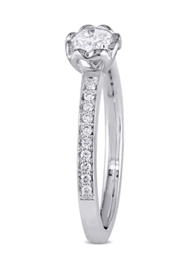 5/8 CT TW Diamond Floral Raised Engagement Ring with Heart Design Gallery 14k White Gold