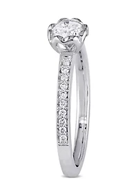 5/8 CT TW Diamond Floral Raised Engagement Ring with Heart Design Gallery 14k White Gold