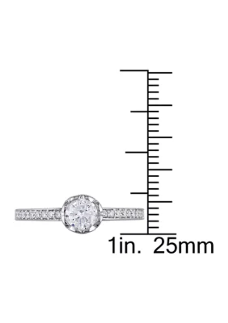 5/8 CT TW Diamond Floral Raised Engagement Ring with Heart Design Gallery 14k White Gold