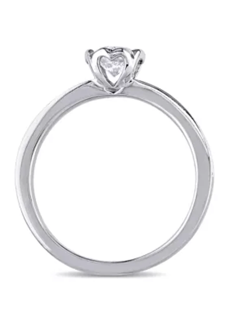 5/8 CT TW Diamond Floral Raised Engagement Ring with Heart Design Gallery 14k White Gold