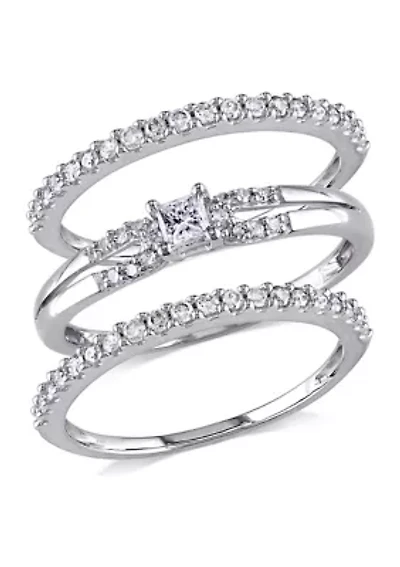 5/8 CT TW Princess Cut and Round Diamond 3-Piece Split Shank Bridal Set of Stacking Rings 10k White Gold