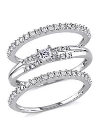 5/8 CT TW Princess Cut and Round Diamond 3-Piece Split Shank Bridal Set of Stacking Rings 10k White Gold