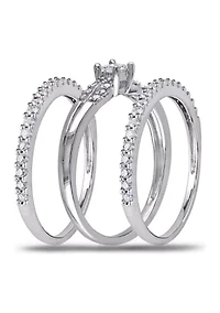5/8 CT TW Princess Cut and Round Diamond 3-Piece Split Shank Bridal Set of Stacking Rings 10k White Gold