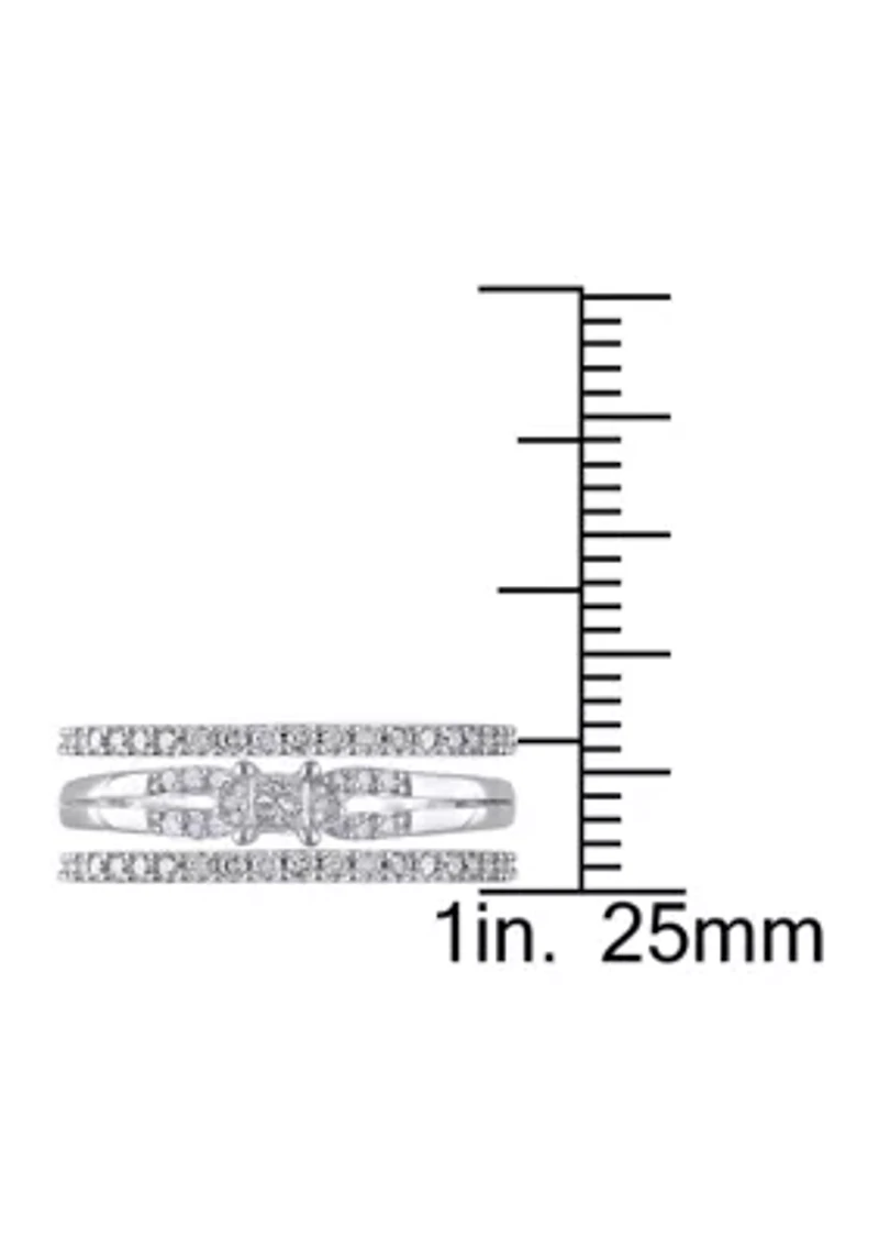 5/8 CT TW Princess Cut and Round Diamond 3-Piece Split Shank Bridal Set of Stacking Rings 10k White Gold