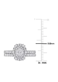 1 CT TW Oval & Round Diamond Double Halo Cluster Bridal Set 14k White Gold