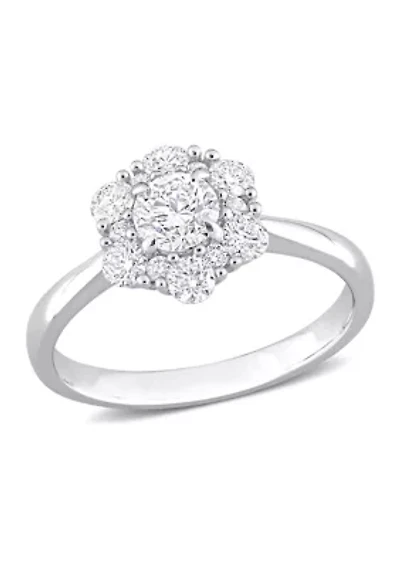 1 CT TW Diamond Cluster Engagement Ring 14k White Gold