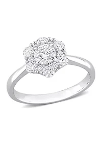 1 CT TW Diamond Cluster Engagement Ring 14k White Gold