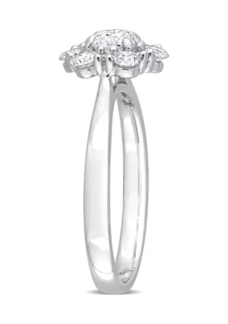 1 CT TW Diamond Cluster Engagement Ring 14k White Gold