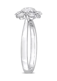 1 CT TW Diamond Cluster Engagement Ring 14k White Gold