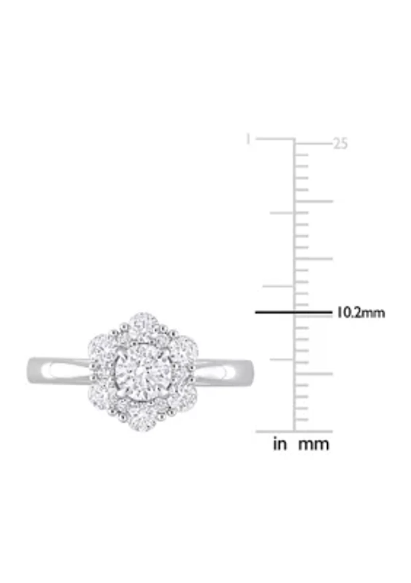 1 CT TW Diamond Cluster Engagement Ring 14k White Gold