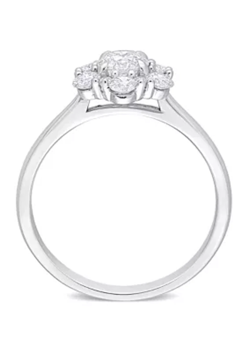 1 CT TW Diamond Cluster Engagement Ring 14k White Gold