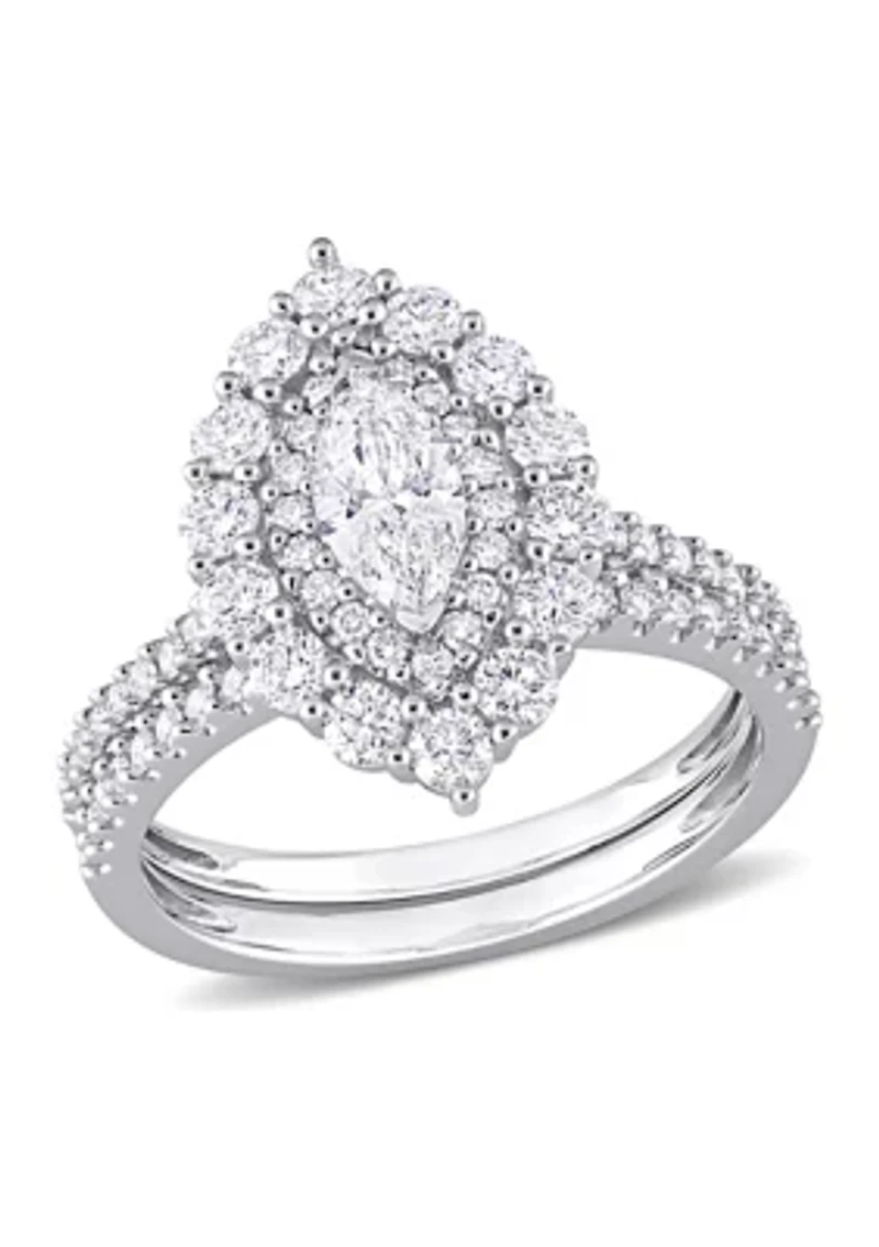 1/2 CT TW Marquise & Round Diamond Double Halo Cluster Bridal Set 14k White Gold