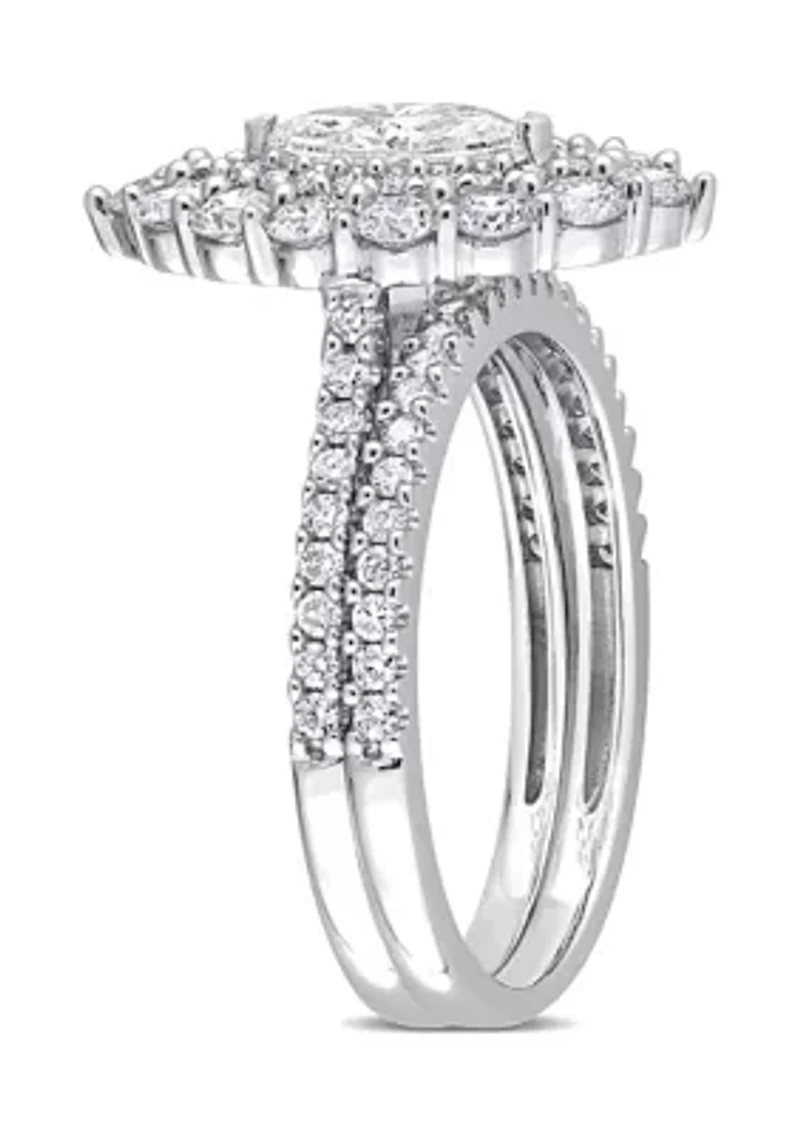 1/2 CT TW Marquise & Round Diamond Double Halo Cluster Bridal Set 14k White Gold