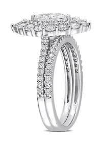 1/2 CT TW Marquise & Round Diamond Double Halo Cluster Bridal Set 14k White Gold