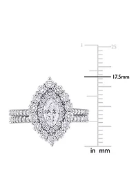 1/2 CT TW Marquise & Round Diamond Double Halo Cluster Bridal Set 14k White Gold