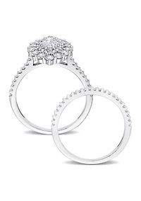 1/2 CT TW Marquise & Round Diamond Double Halo Cluster Bridal Set 14k White Gold