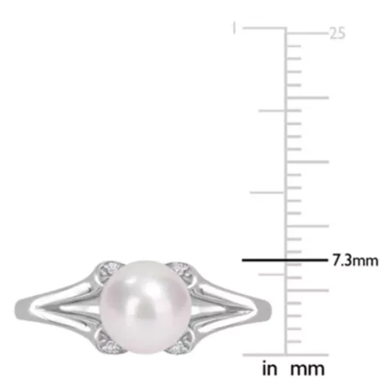 7-7.5mm Black Freshwater Cultured Pearl and Diamond Accent Criss-Cross Ring Sterling Silver