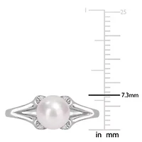 7-7.5mm Black Freshwater Cultured Pearl and Diamond Accent Criss-Cross Ring Sterling Silver