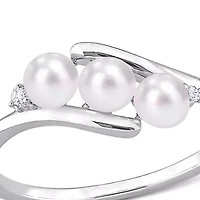 3.5-4mm Freshwater Cultured Pearl and Diamond Accent 3-Stone Bypass Ring Sterling Silver