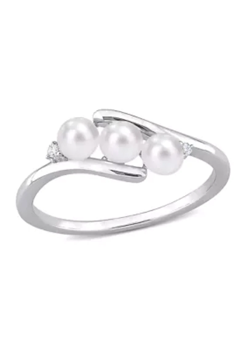 3.5-4mm Freshwater Cultured Pearl and Diamond Accent 3-Stone Bypass Ring Sterling Silver