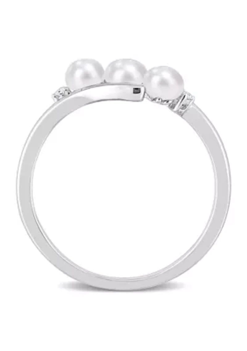 3.5-4mm Freshwater Cultured Pearl and Diamond Accent 3-Stone Bypass Ring Sterling Silver