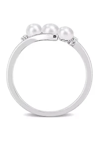 3.5-4mm Freshwater Cultured Pearl and Diamond Accent 3-Stone Bypass Ring Sterling Silver