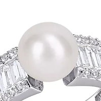 Lab Created 8-8.5mm Cultured Freshwater Pearl and 2 2/5 CT TGW White Sapphire Engagement Ring Sterling Silver