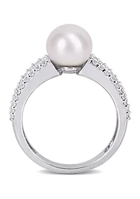 Lab Created 8-8.5mm Cultured Freshwater Pearl and 2 2/5 CT TGW White Sapphire Engagement Ring Sterling Silver