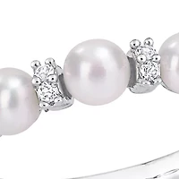 3.5-4mm Cultured Freshwater Pearl and 1/8 CT TGW White Topaz Semi Eternity Ring Sterling Silver