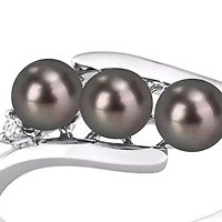 3.5-4mm Black Freshwater Cultured Pearl and Diamond Accent Triple Bypass Ring Sterling Silver