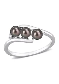 3.5-4mm Black Freshwater Cultured Pearl and Diamond Accent Triple Bypass Ring Sterling Silver