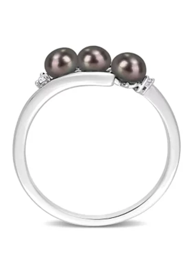 3.5-4mm Black Freshwater Cultured Pearl and Diamond Accent Triple Bypass Ring Sterling Silver