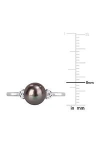 7.5-8mm Black Freshwater Cultured Pearl and 1/5 CT TGW White Topaz Cocktail Ring Sterling Silver