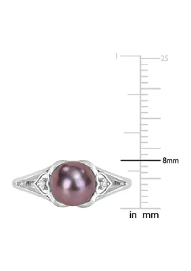 7-7.5mm Black Freshwater Cultured Pearl and Diamond Accent Heart Ring Sterling Silver