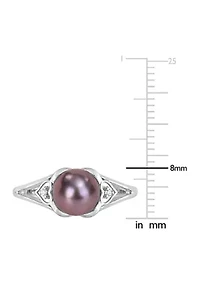 7-7.5mm Black Freshwater Cultured Pearl and Diamond Accent Heart Ring Sterling Silver