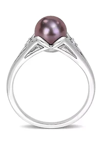 7-7.5mm Black Freshwater Cultured Pearl and Diamond Accent Heart Ring Sterling Silver