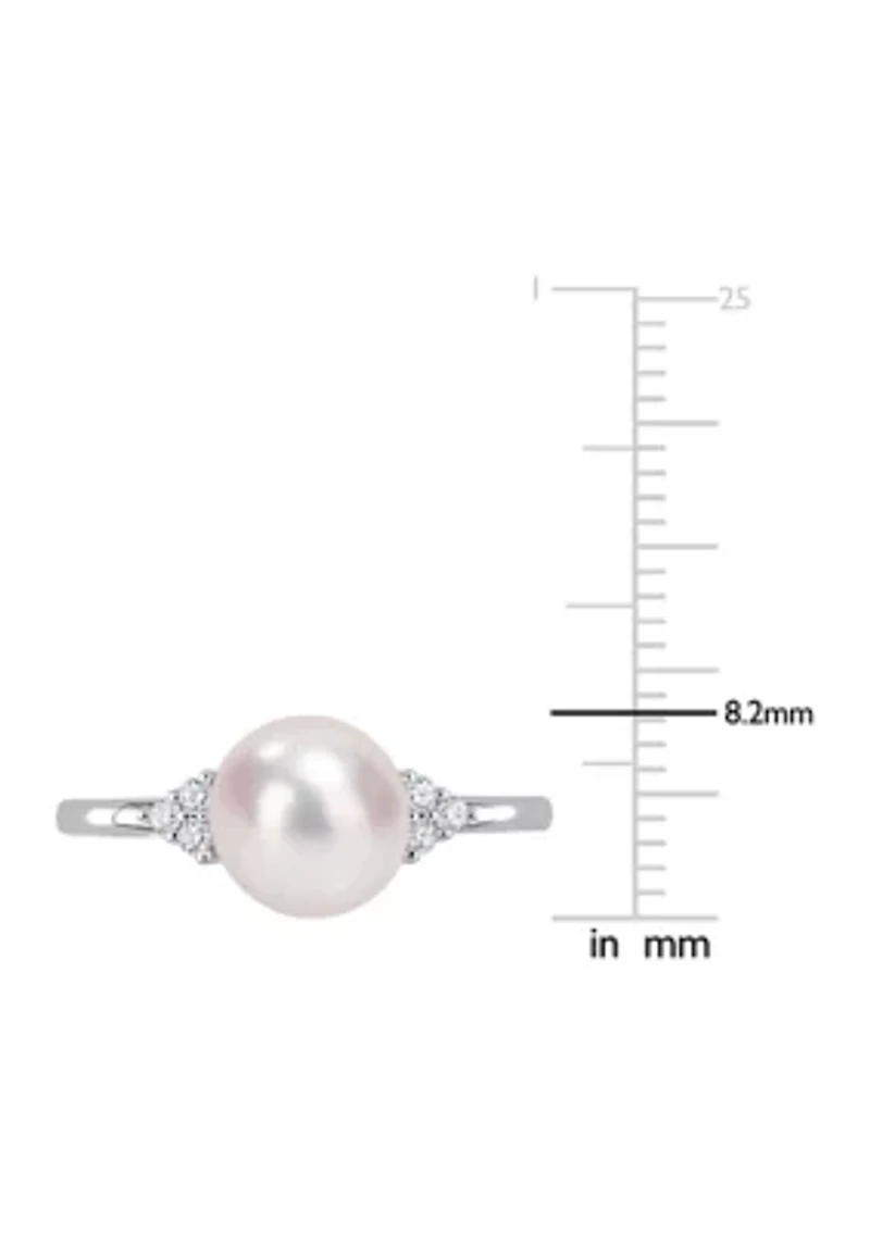 7.5-8mm Freshwater Cultured Pearl and 1/10 CT TGW White Cubic Zirconia Ring Sterling Silver