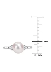 7.5-8mm Freshwater Cultured Pearl and 1/10 CT TGW White Cubic Zirconia Ring Sterling Silver