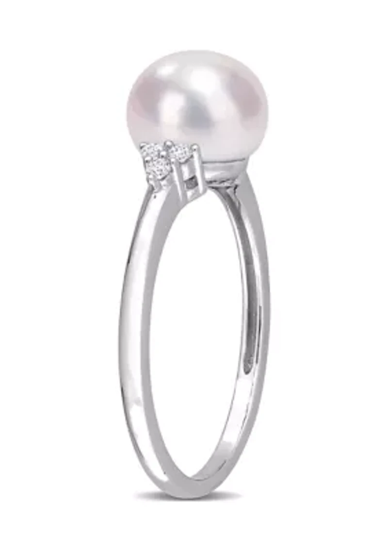 7.5-8mm Freshwater Cultured Pearl and 1/10 CT TGW White Cubic Zirconia Ring Sterling Silver