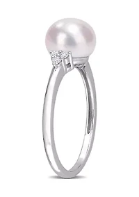 7.5-8mm Freshwater Cultured Pearl and 1/10 CT TGW White Cubic Zirconia Ring Sterling Silver