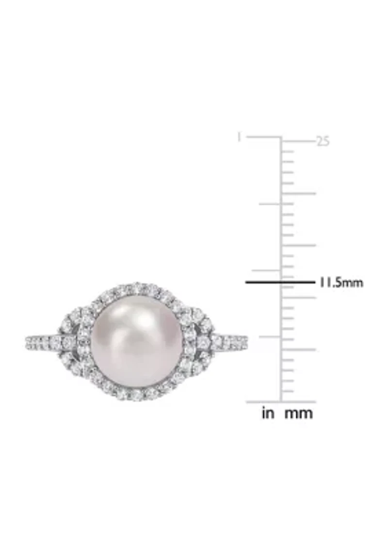 8.5-9mm Cultured Freshwater Pearl and 3/4 CT TGW White Topaz Halo Ring Sterling Silver