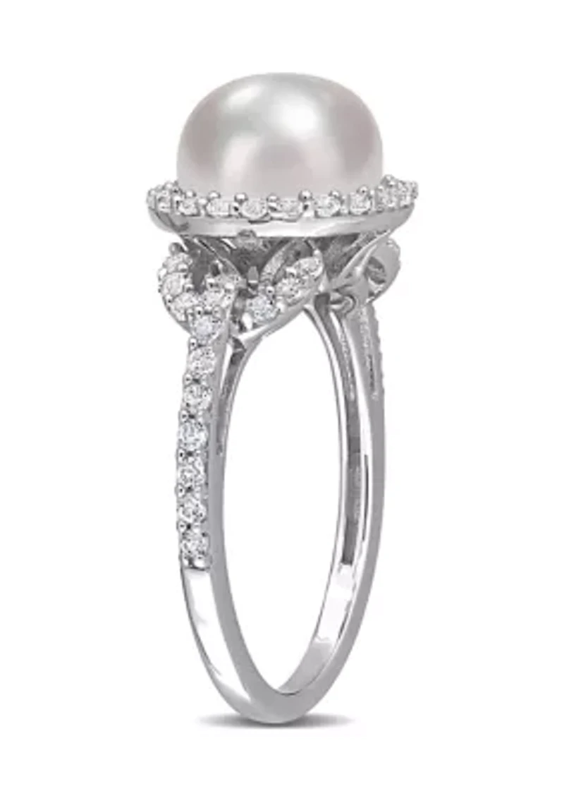 8.5-9mm Cultured Freshwater Pearl and 3/4 CT TGW White Topaz Halo Ring Sterling Silver