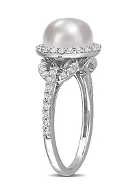 8.5-9mm Cultured Freshwater Pearl and 3/4 CT TGW White Topaz Halo Ring Sterling Silver