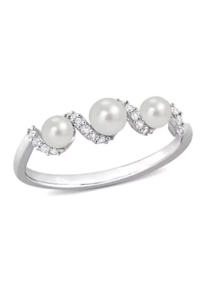 Lab Created Cultured Freshwater Pearl and 1/4 CT TGW White Sapphire Swirl Ring Sterling Silver
