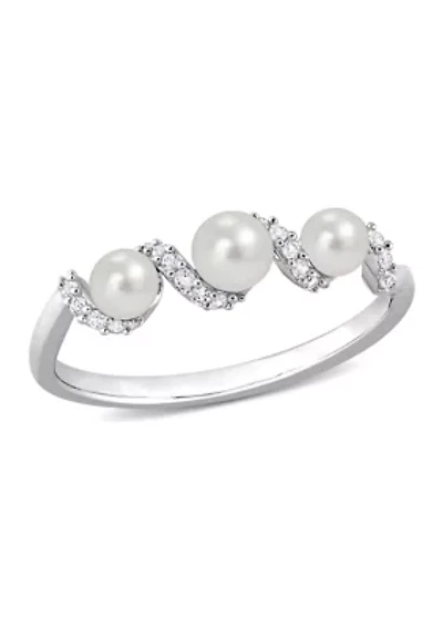 Lab Created Cultured Freshwater Pearl and 1/4 CT TGW White Sapphire Swirl Ring Sterling Silver